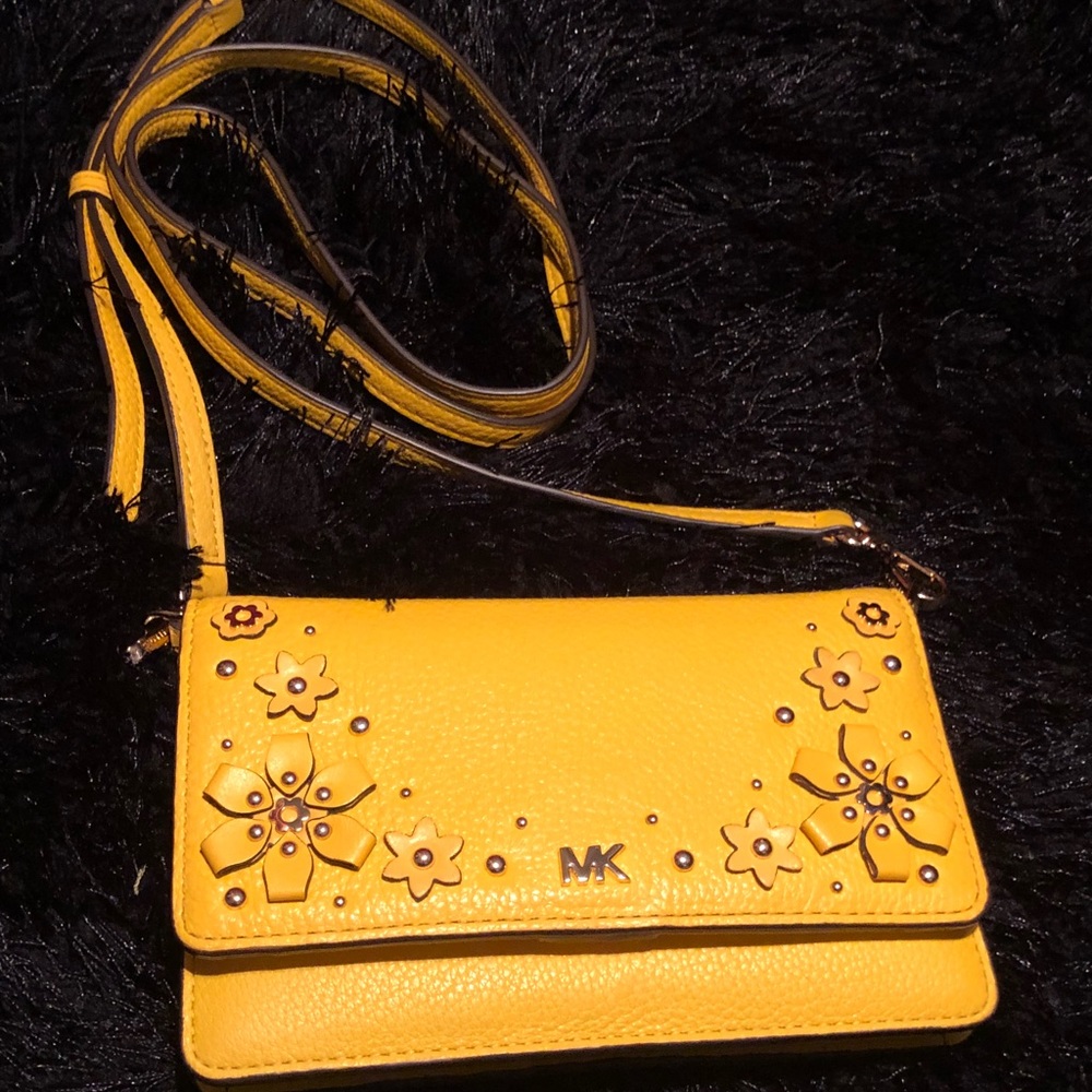 MK Floral Embellished Pebbled Leather Crossbody